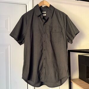 BRIDGE & BURN men’s grey black cotton blend short sleeve button up‎ shirt